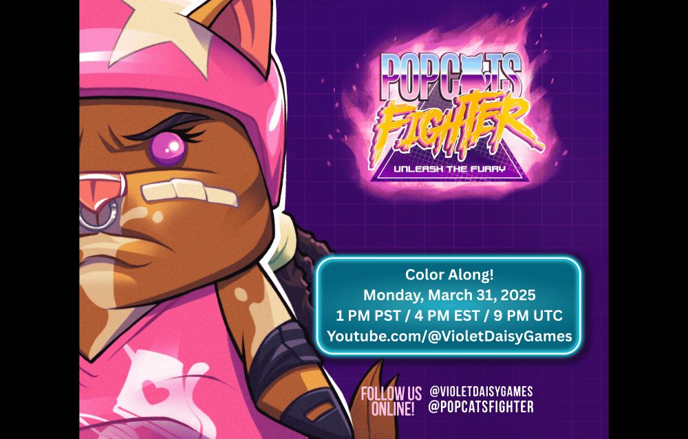Color Along w/ Violet Daisy Games
w/ AnnaMaria and Amanda Panda
Monday, March 31, 2025
1 PM PST / 4 PM EST / 9 PM UTC
Youtube.com/@VioletDaisyGames
