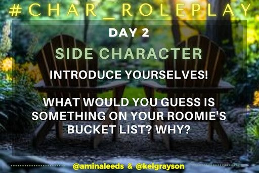 Daily Question Card for #Char_Roleplay
A pair of brown wood Adirondack chairs positioned on a small stone patio overlooking a yard bathed in a golden sunset.