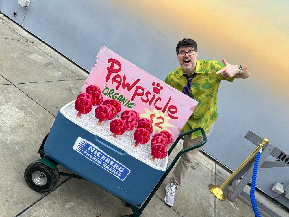 Me in front of the pawpsicle stand dressed as Nick Wilde. 