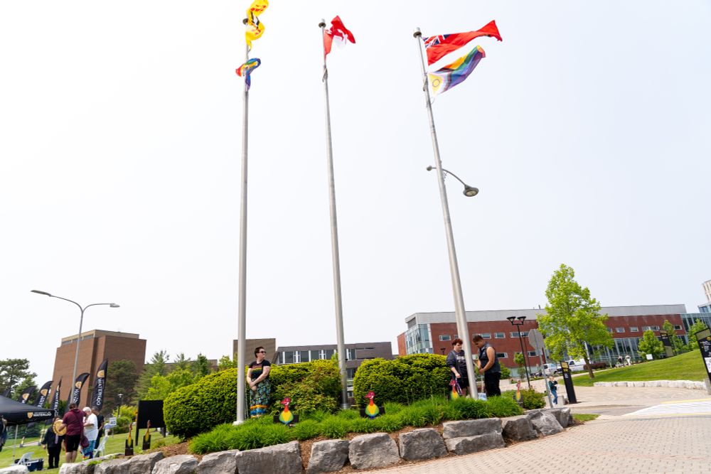The Intersex-Inclusive Progress flag and the Two-Spirit Pride flags raised