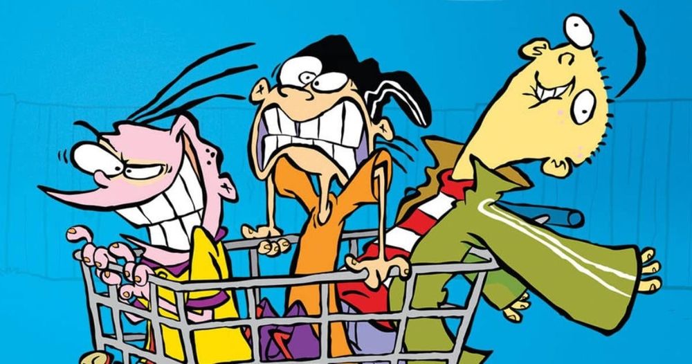 Ed, Edd, and Eddie in a shopping cart