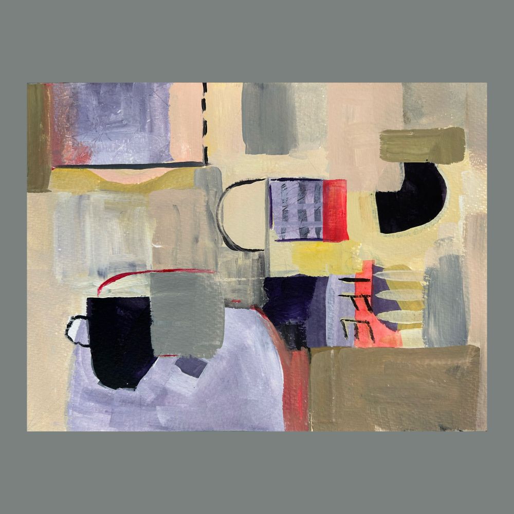Indigo and Yellow combine very nicely with lots of white to create rich, creamy neutral colors. There are variations of these tones here with a fun interplay of shapes, overlapping frames, curved lines and different areas of interest. Emphasis is placed on the diagonal 