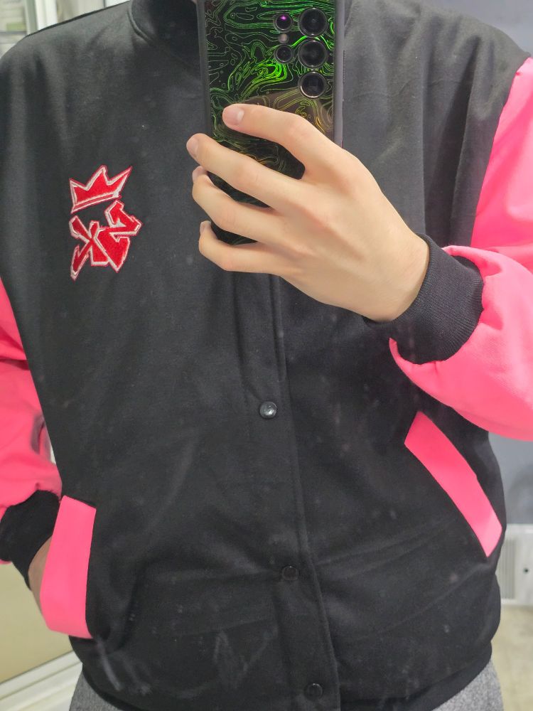 Picture of the jacket from the front showing off the pockets and sleeves