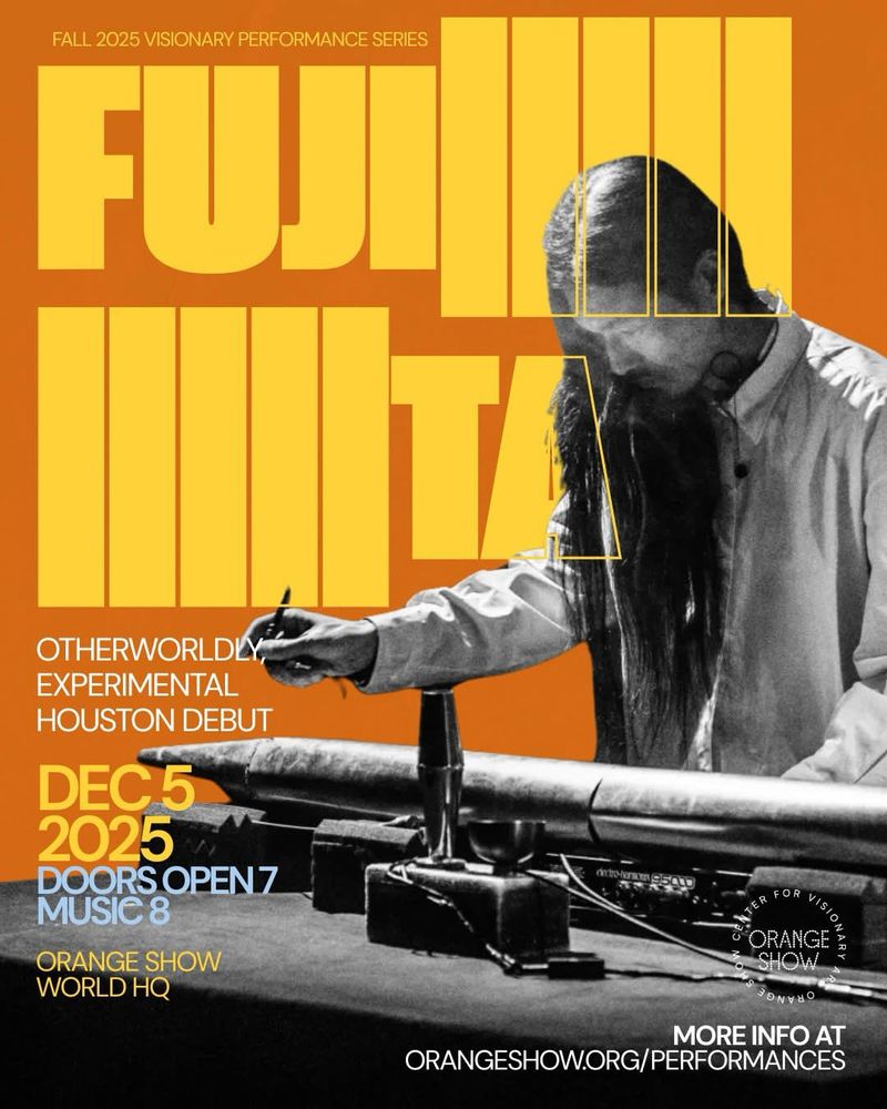 Promotional image for Fujita’s performance at The Orange Show. 