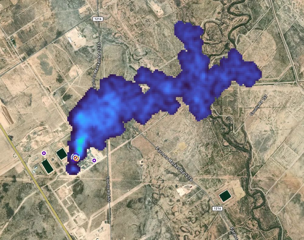 Methane plume detected by CarbonMapper satellite. Pecos, TX