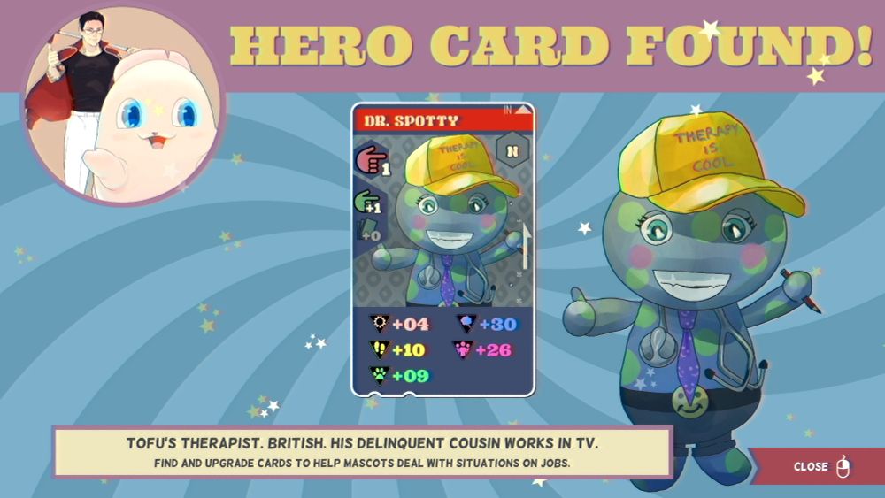 An image of Dr Spotty from Promise Mascot Agency. 

"To-Fu's therapist. British. His delinquent cousin works in TV."