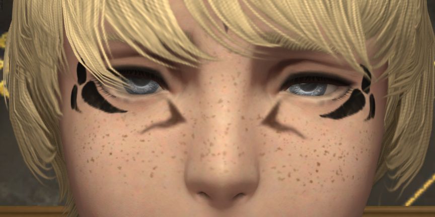 Jariq'a's eyes change color to gray as the aphrodisiac takes effect, and his expression changes.