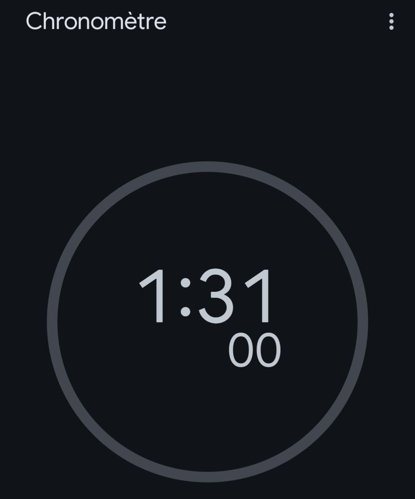 Capture d'écran de mon téléphone avec un chronomètre affichant 1:31
