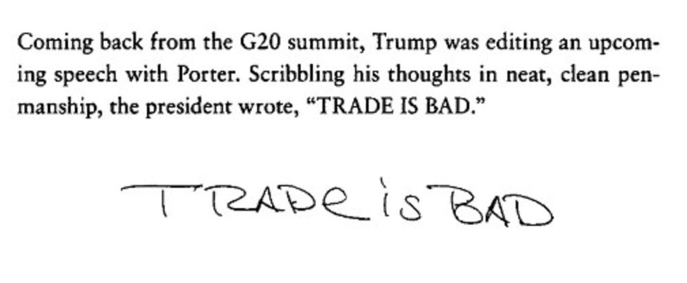 Trump scribbling TRADE IS BAD