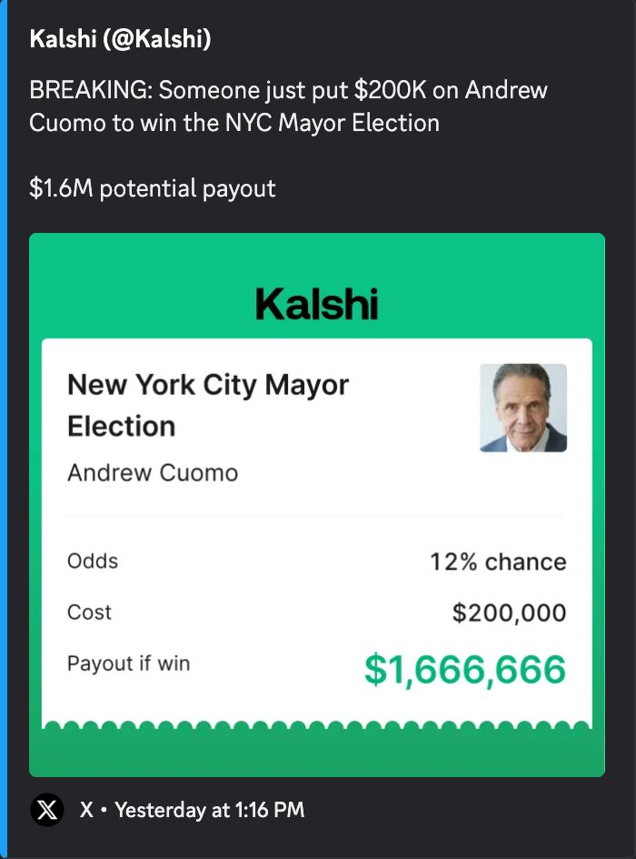 $200K Kalshi bet on Cuomo