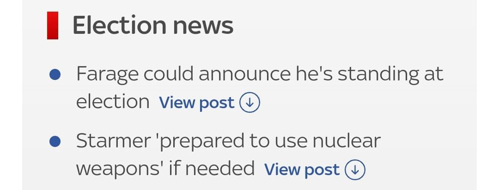 Farage could announce he's standing at election Starmer prepared to use nuclear weapons if needed