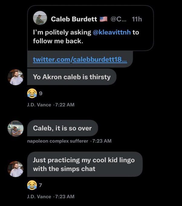 JD Vance posting cringe with minors on Twitter