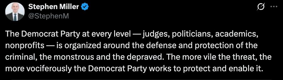 The Democrat Party at every level — judges, politicians, academics, nonprofits — is organized around the defense and protection of the criminal, the monstrous and the depraved. The more vile the threat, the more vociferously the Democrat Party works to protect and enable it.