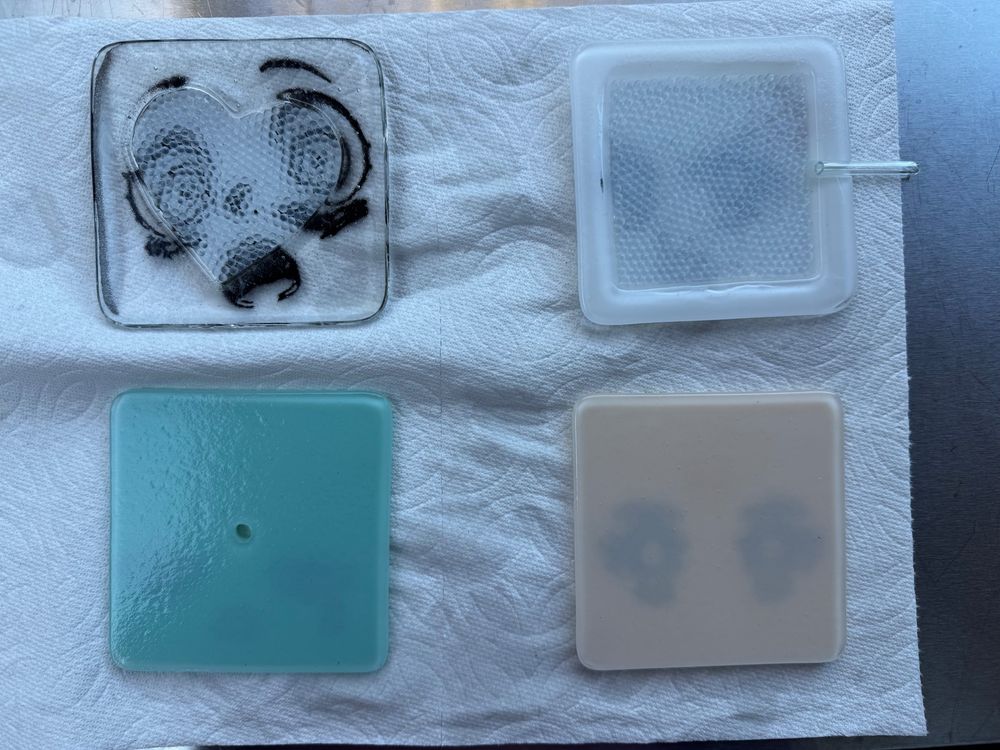 4 small glass pieces, work in progress for making plasma panels.