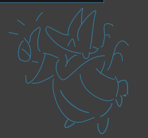 A doodle of a very snouty angel in robes, very thumbs up...
