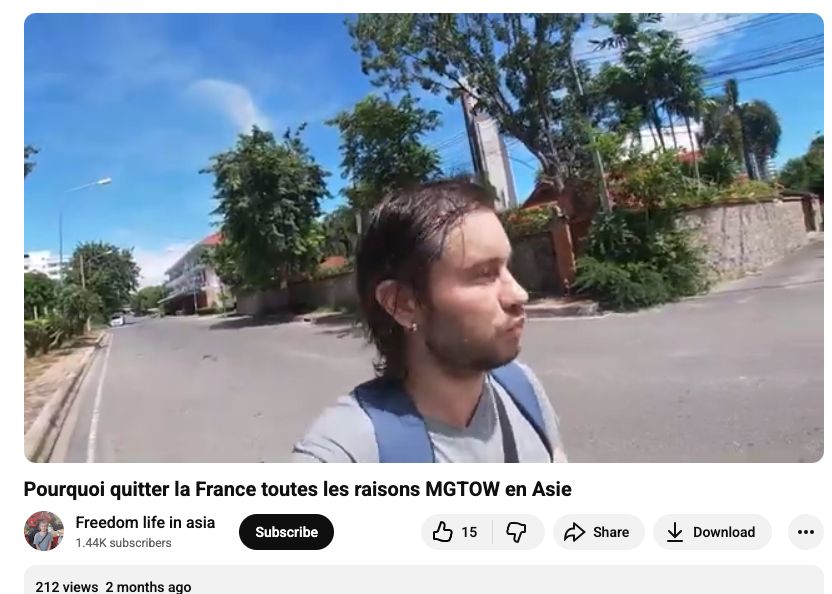 Pourquoi quitter la France toutes les raisons MGTOW en Asie

Freedom life in asia
1.44K subscribers

Subscribe

15


Share

Download

212 views  2 months ago