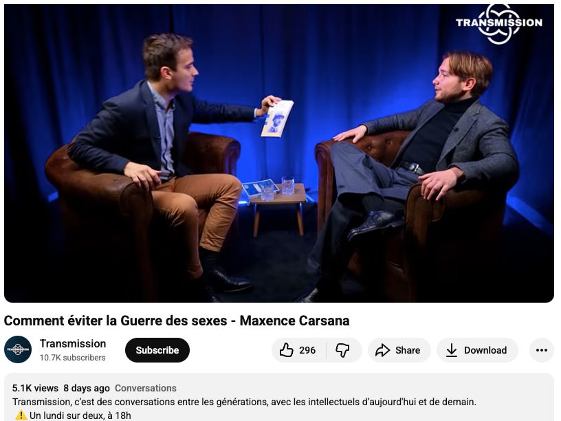 Comment éviter la Guerre des sexes - Maxence Carsana

Transmission
10.7K subscribers

Subscribe

296


Share

Download

5.1K views  8 days ago  Conversations
