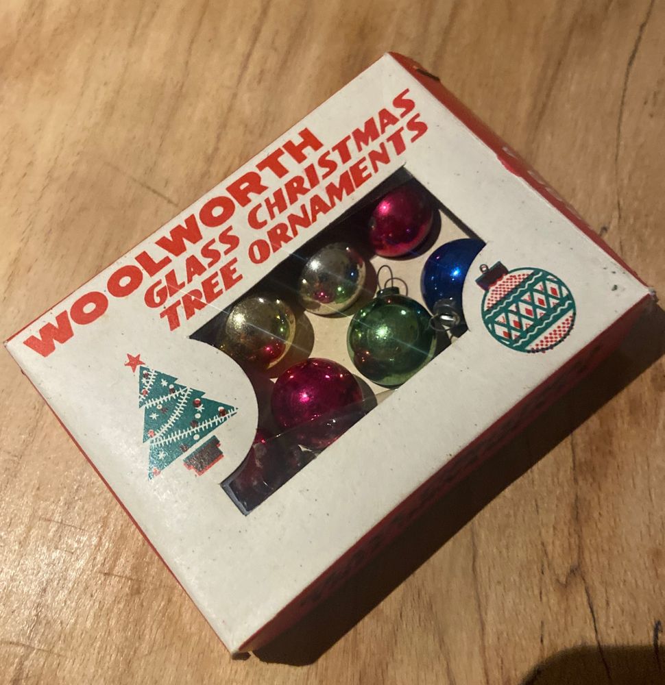 Box of vintage glass baubles