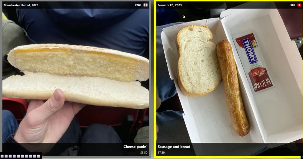 A photo from the game Scrandle where players have to vote on which food item got more people saying it was scran, than not. On the left is a piece of bread with a suggestion of cheese named "Cheese Panini" on the right "Sausage and Bread", which is correctly attributed to a lonely slice of bread with forlorn sausage next to it.