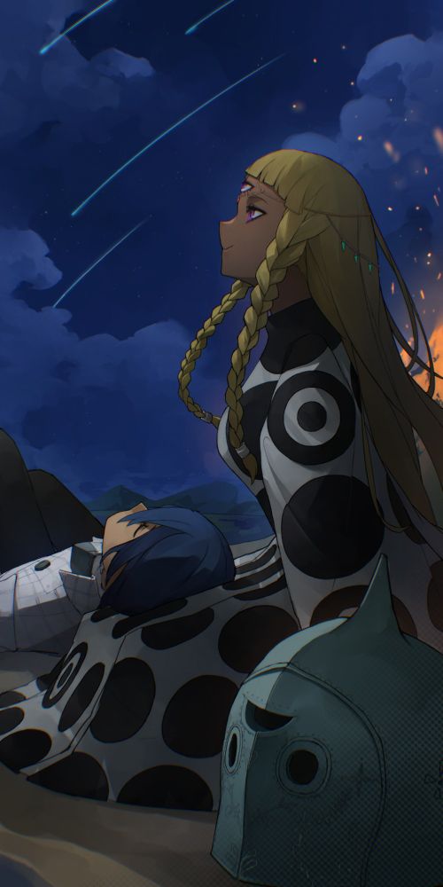 メタファーより、夜空の下で主人公を膝枕するユーファ