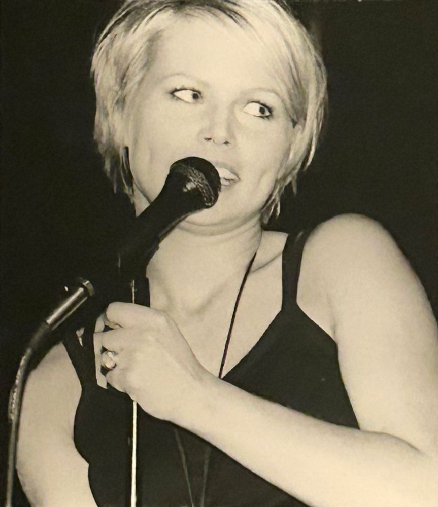 B&W photo of singer Nina Persson of The Cardigans performing in Chicago. 