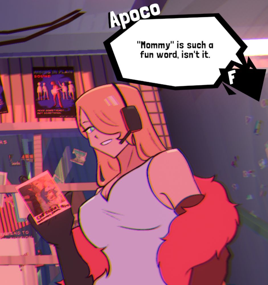 screenshot of unbeatable demo. apoco is looking so hot and sexy and evil saying ""Mommy" is such a fun word, isn't it."