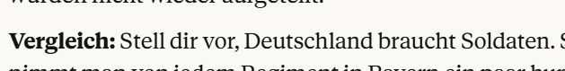 Ausschnitt aus einer Antwort der Claude-KI:
"Vergleich: Stell dir vor, Deutschland braucht Soldaten."