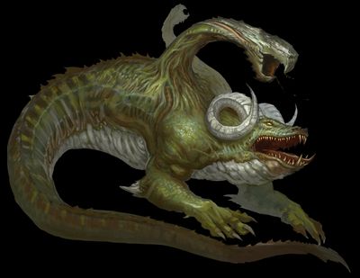 A large, green monster with a tail and extra attacking appendages. Called a Naunet.