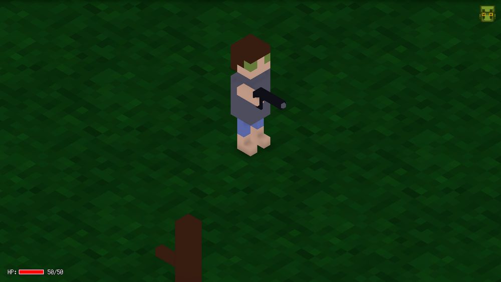 Voxel character holding a pistol