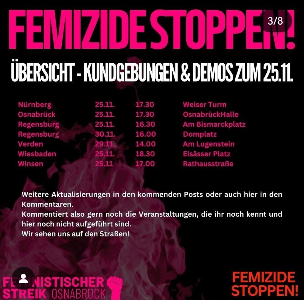 Übersicht von Kundgebungen und Demos zum 25.11.