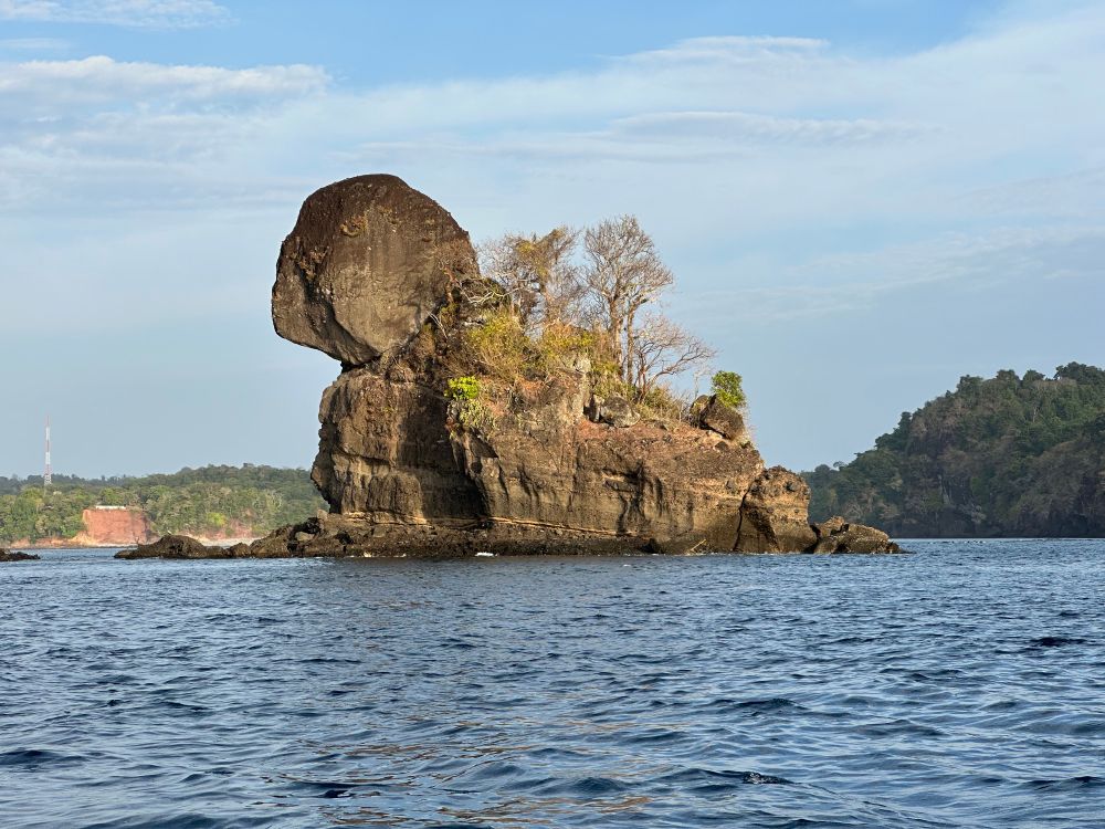 A rock island, looking very much like a sphinx, guards the approach to one of the bays on Isla San Jose in the southern Perlas. Cool sights not very many people get to see. 