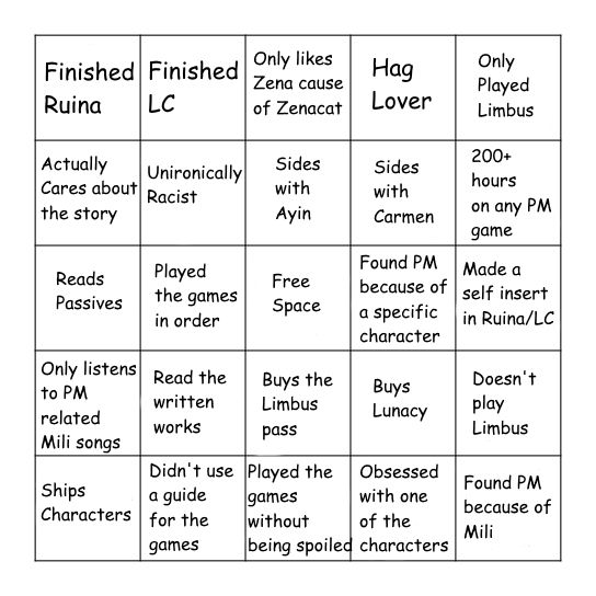 Project moon fan bingo (Empty)