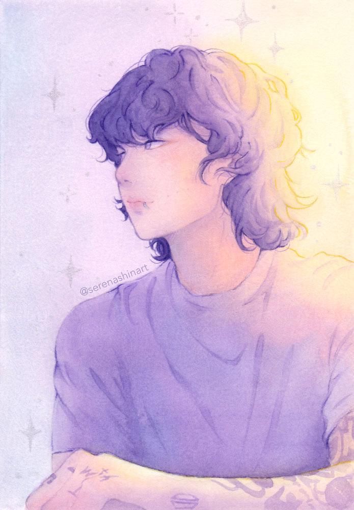 Watercolour portrait of Jungkook from BTS.