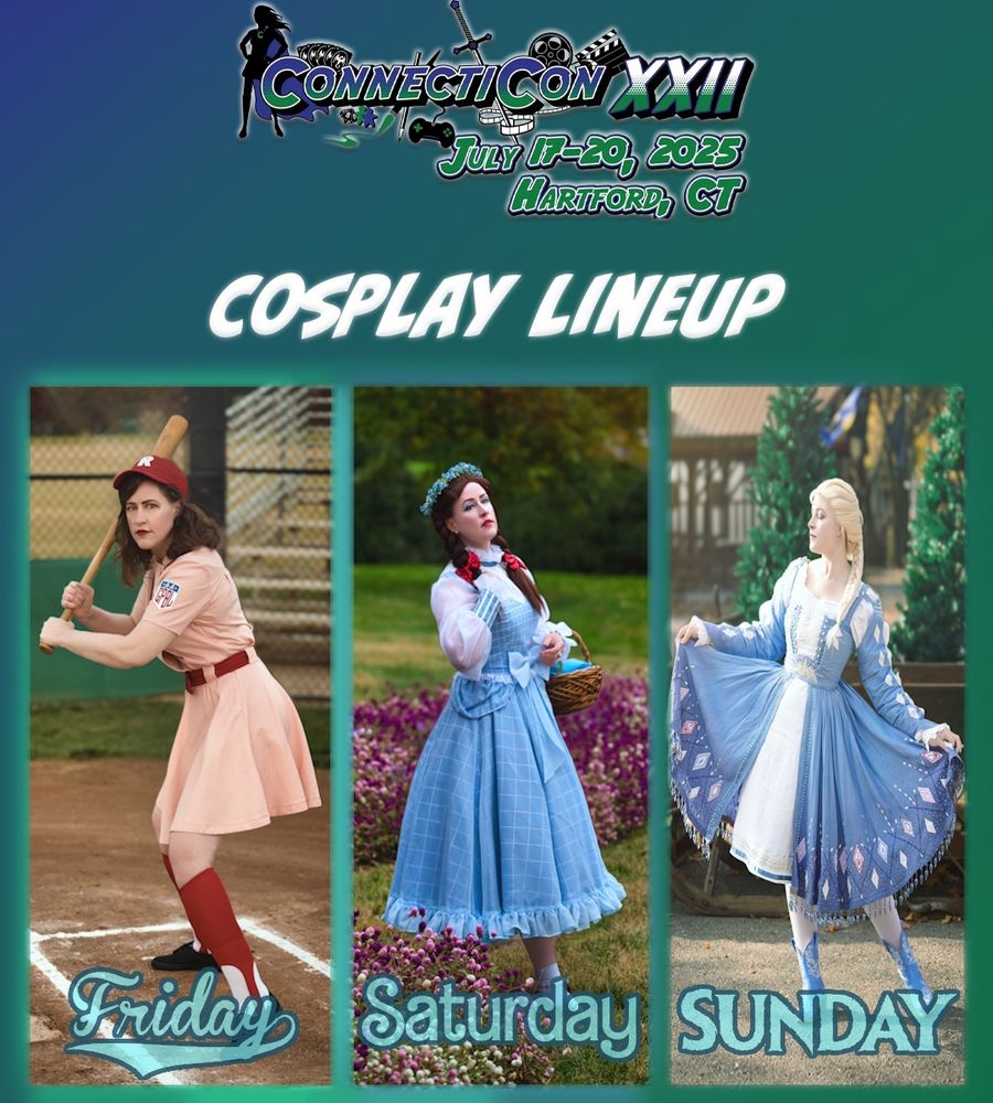 ConnectiCon cosplay line-up. Friday: Greta Gill. Saturday: Dorothy (designed by Sunset Dragon). Sunday: Elsa (original design of Elsa's traveling dress from Frozen 2).

Buzzwords:  Frozen, aleagueoftheirown, dorothy, Wizard of Oz, Cosplay