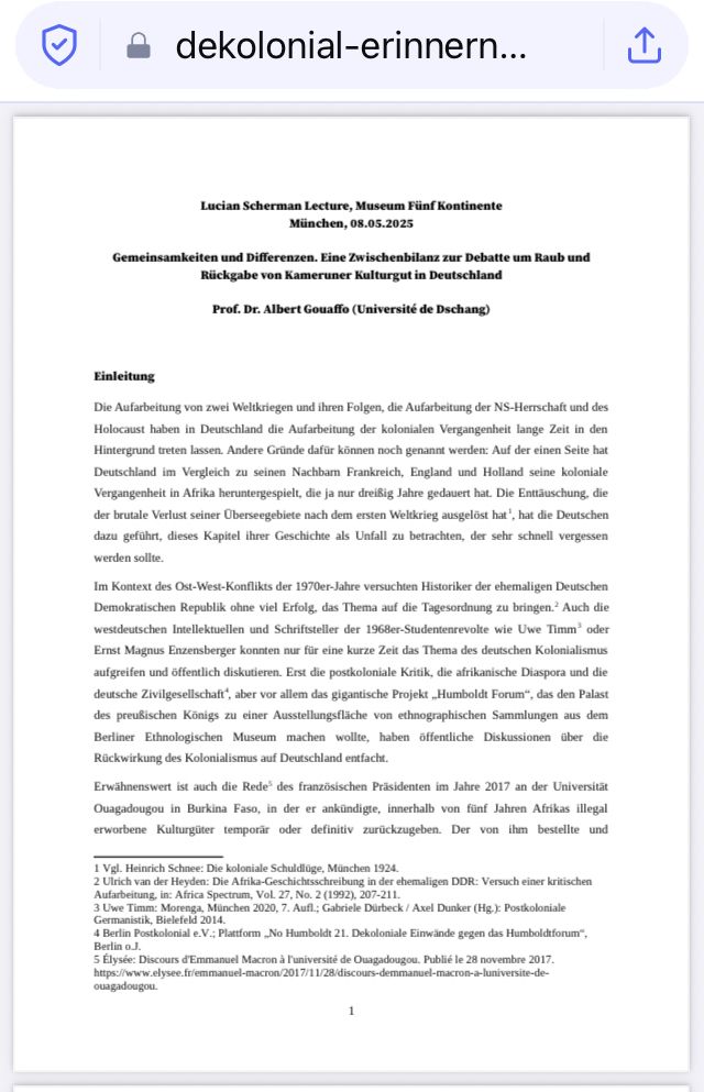 Erste Seite des Manuskripts von Prof. Gouaffo.