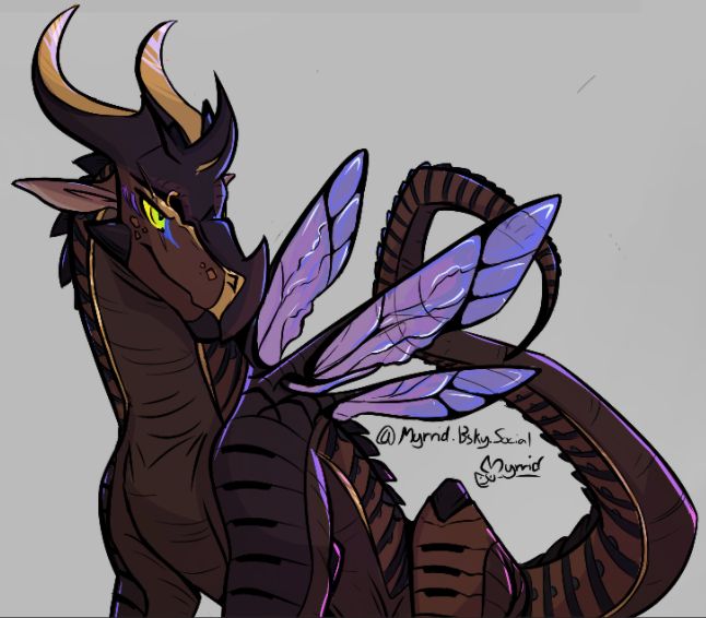 Hive/Silkwing Obrina in purple rim lighting. Her short wings are a result of her hybridization which caused her wings to malform.