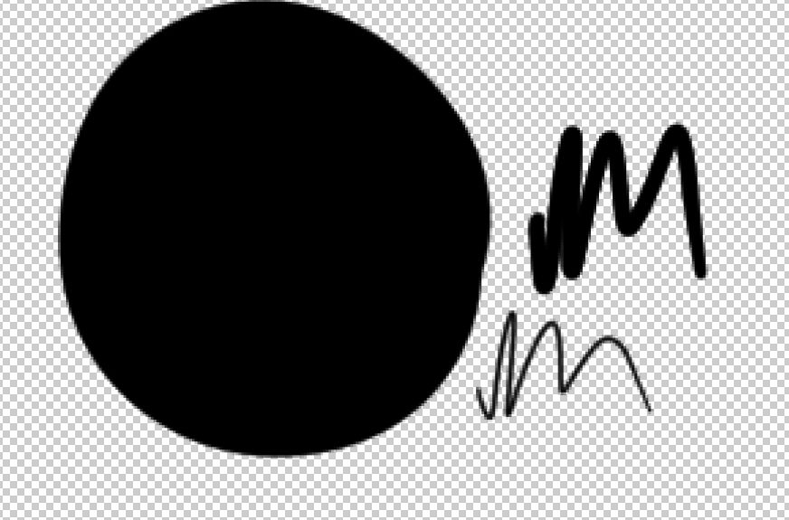 A swatch of the default pen in ClipStudio with minimum aliasing and max hardness.