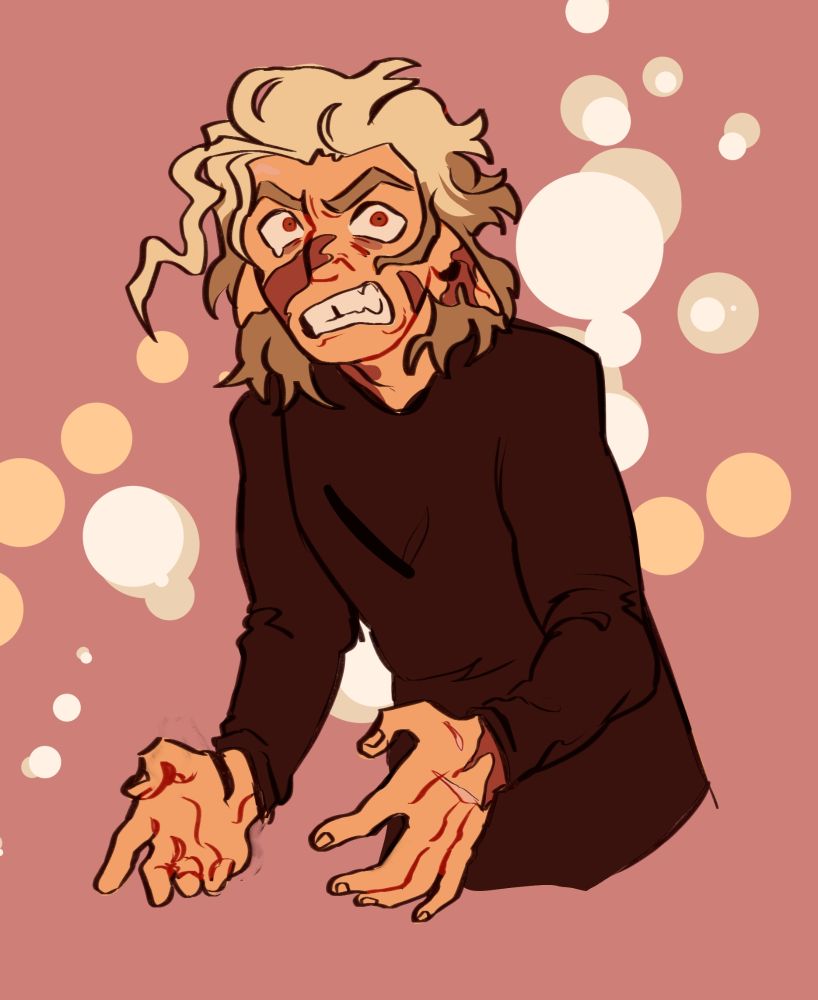 Hunter from the Owl house with long hair, post possession. He looks angry