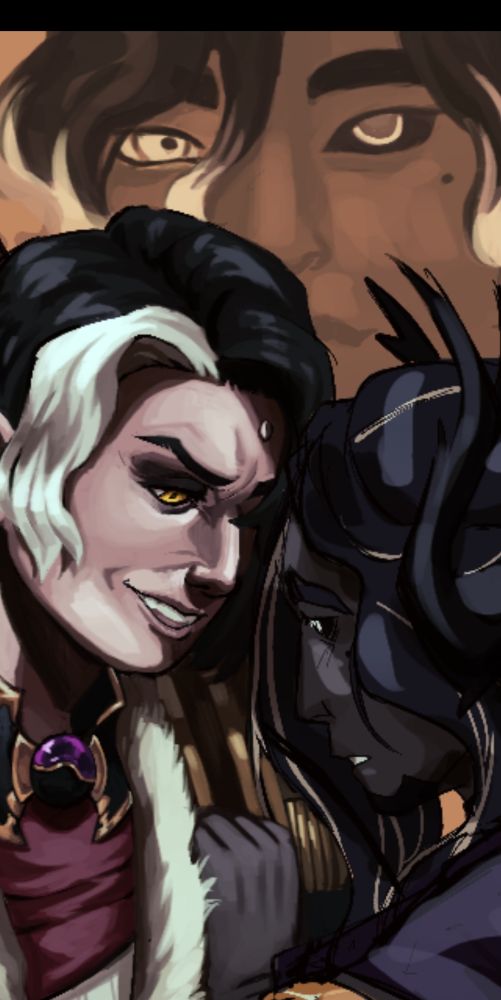 Emet-selch sneering at a sad looking half au ra wol