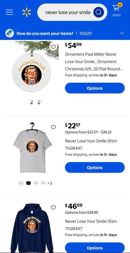 Screenshot showing “never lose your smile” offerings on Walmart’s online store. 