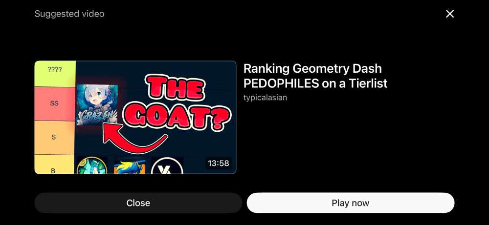 a video titled “ranking geometry dash pedophiles on a tier list”
