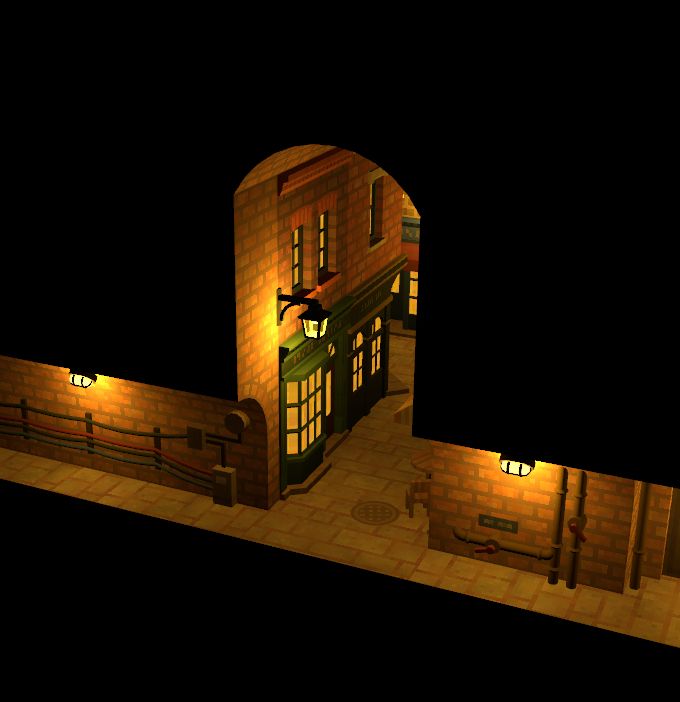 A game screenshot showing a similar underground street with adjoining tunnels