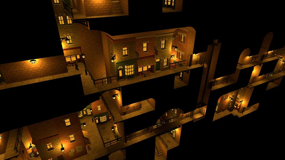 Screenshot of a building game showing underground Victorian-style streets, houses, tunnels, bridges and other features.