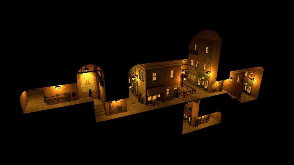 Screenshot of a building game showing underground Victorian-style streets, houses, tunnels, bridges and other features.