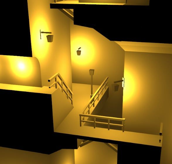a screenshot of the part of development where I was writing the light source placement code. They're scattered around an untextured space