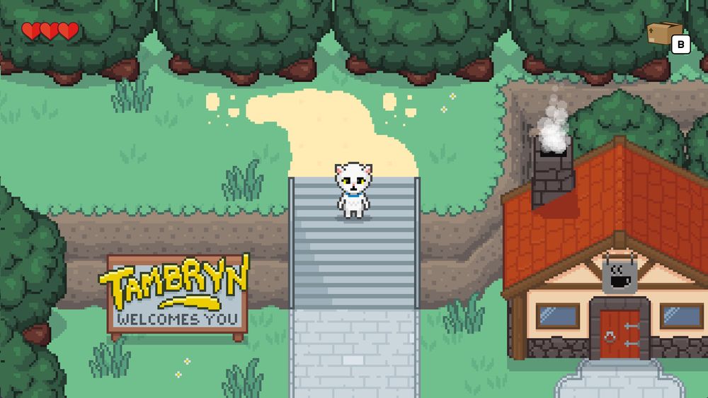 Screenshot of Bravest Coconut showing Coco entering the town of Tambryn.