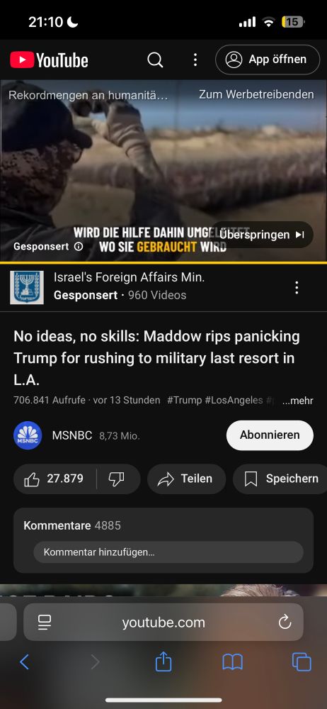 Screenshots from YouTube from a clip of Rachel Maddow showing the ad from the Israelian ministry of foreign affairs