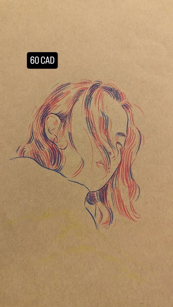 Drawing of an edgy girl in coloured pencil on brown paper