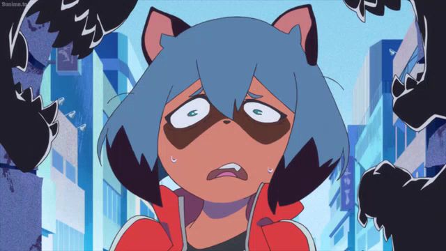 a cartoon of a raccoon girl with a shocked expression