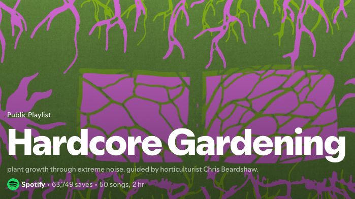 Screenshot of a Spotify playlist recommended to me for "Hardcore Gardening" whatever the fuck that is.